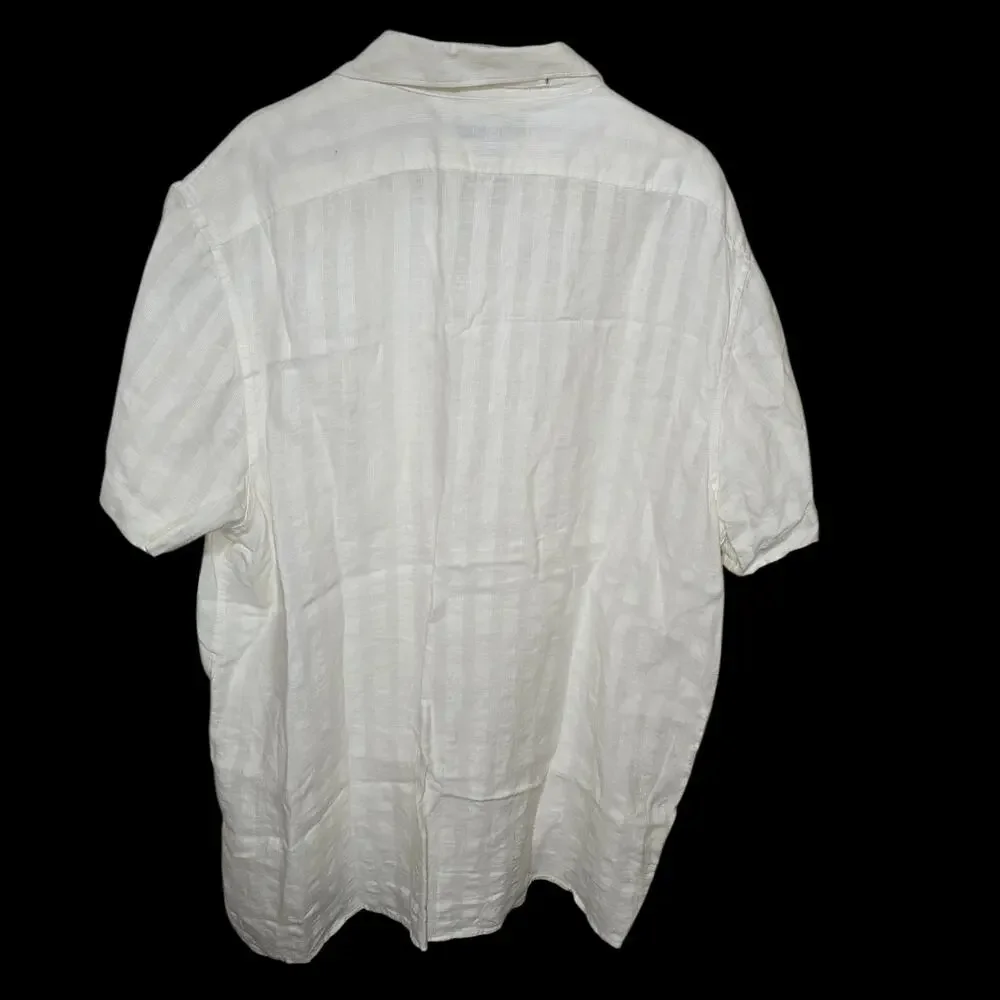 Banana Republic 100% Linen Cream White Vertical Stripe Short Sleeve Shirt XL EUC